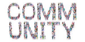 Community People Gathered in the shape of word