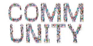 Community People Gathered in the shape of word