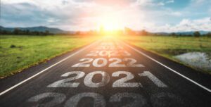 road with years painted in the cement starting at 2020- 2025