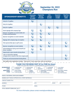 Champions Run Go Fore the Green event sponsorship sign-up