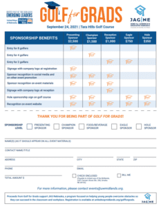 Golf For Grads event registration card