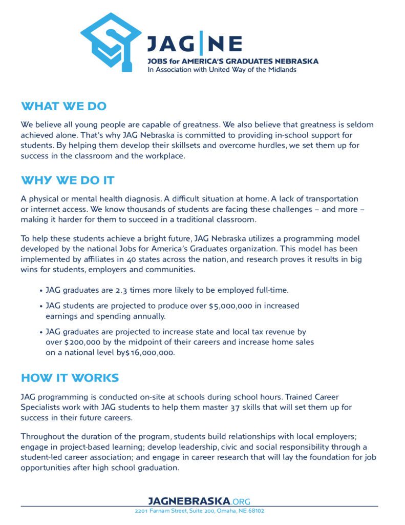 Jobs for America's Graduates (JAG) overview one-pager