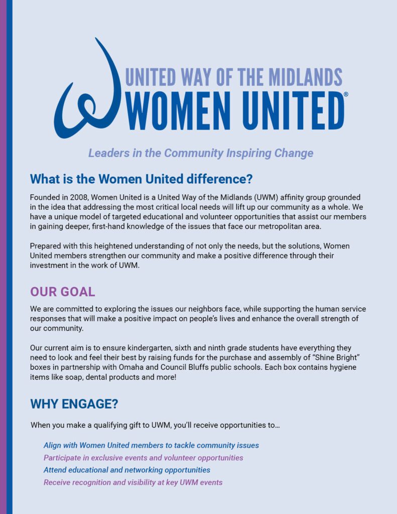 United Way of the Midlands Women United one-pager overview