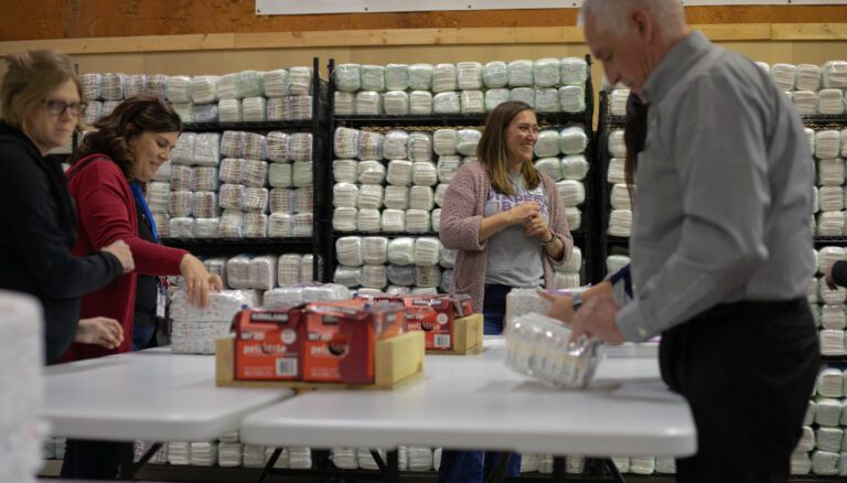 CIRT volunteers wrap diapers at Nebraska Diaper Bank